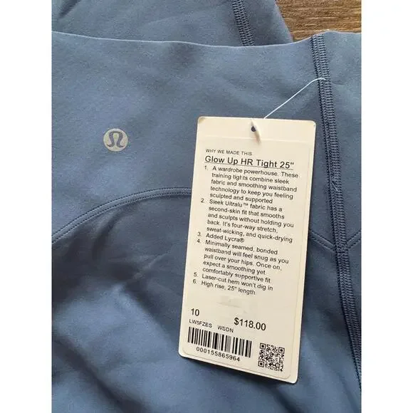 Lululemon Glow Up Tight High Rise 25” Washed Denim Size 10 NWT